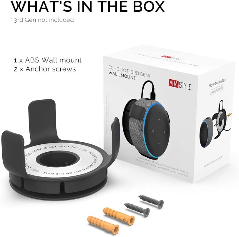 Photo 1 of AHASTYLE Echo Dot Wall Mount Hanger Holder ABS [Built-in Cable Management] for Echo Dot 3rd Generation Smart Home Speakers