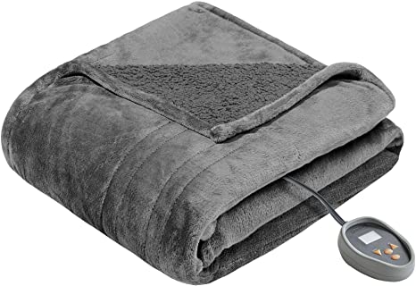 Photo 1 of Beautyrest Heated Microlight to Berber Elect Electric Blanket with Two 20 Heat Level Setting Controllers, Queen: 84x90, Grey