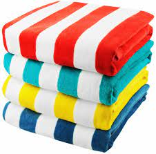 Photo 1 of Exclusivo Mezcla 100% Cotton 4-Pack Cabana Striped Beach Towel Set, Pool Towel, Bath Towel( Red/Turquoise/Yellow/Navy, 30"x60")- Soft, Quick Dry, Lightweight, Absorbent and Plush
