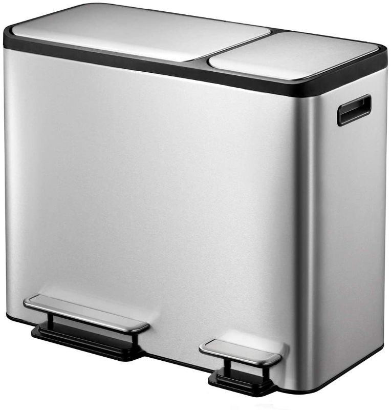 Photo 1 of EKO Dual Compartment Stainless Steel Recycle Step Trash Can, 30L + 15L