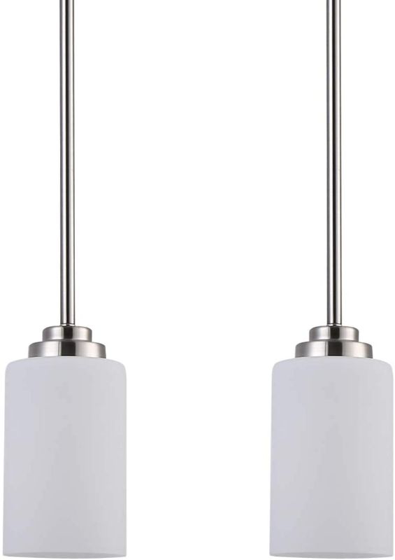 Photo 1 of 1-Light Mini Pendant Lighting, 2 Pack Modern Hanging Pendant Lights with Brushed Nickel Finish and White Frosted Glass Shades, Adjustable Hanging Ceiling Light Fixture for Kitchen Island Living Room
