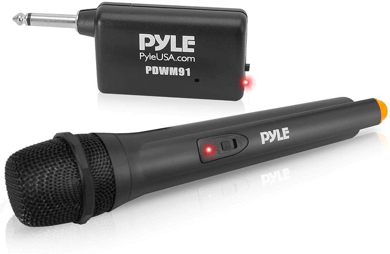 Photo 1 of Portable VHF Wireless Microphone System - Professional Battery Operated Handheld Dynamic Unidirectional Cordless Microphone Transmitter Set W/Adapter Receiver, for PA Karaoke DJ Party - Pyle PDWM91
