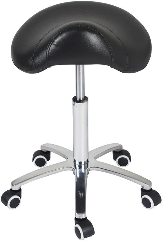 Photo 1 of Saddle Stool Rolling Chair for Medical Massage Salon Kitchen Spa Drafting,Adjustable Hydraulic Stool with Wheels (Without Backrest, Black)
