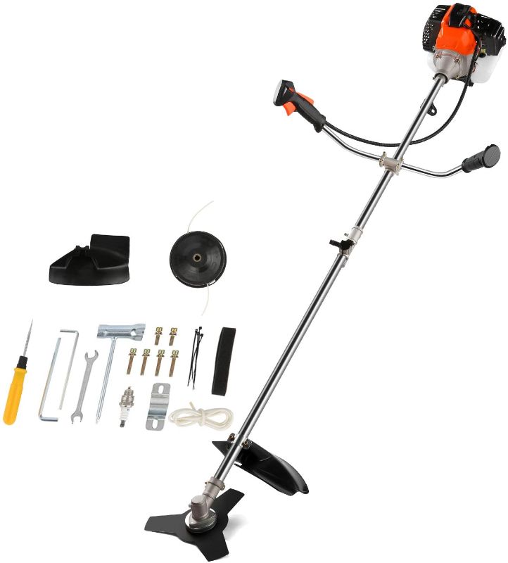 Photo 1 of COOCHEER 42.7cc Weed Eater Gas Powered Weed Wacker 2-in-1 Straight Shaft String Trimmer Brush Cutter with 2 Detachable Head for Grass,Weed(Orange)
