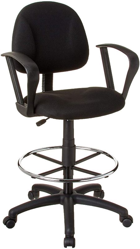Photo 1 of Boss Office Products Ergonomic Works Drafting Chair with Loop Arms in Black
