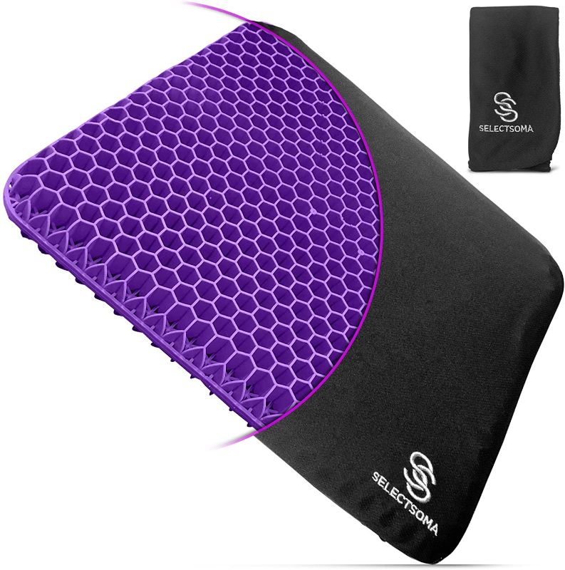 Photo 1 of Purple Gel Seat Cushion for Long Sitting with Nonslip Cover - Egg Seat Cushion for Tailbone, Back, Sciatica Pain Relief – Double Purple Seat Cushion for Office Chair, Car, Wheelchair, Long Trips