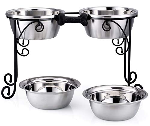 Photo 1 of BestVida 12" Elevated Dog Bowls, Raised Dog Bowl Stand, Double Bowl Stand, Pet Feeder Comes with Four Stainless Steel Bowls