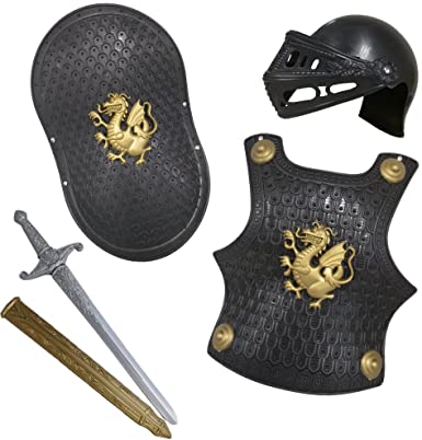 Photo 1 of Childs Knight Armor Gladiator Soldier 4 Pc Costume Set, BLACK, SET OF 2
