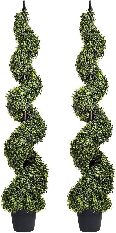 Photo 1 of 2 Packs 4 Feet Artificial Spiral Topiary Trees for Home Decor, Fake Boxwood Trees for Garden Store Office, Faux Tree for Indoor Outdoor Decor ( Pot Included )