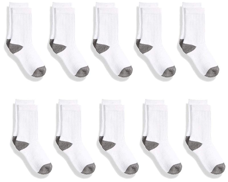 Photo 1 of Essentials Kids' 10-pack Cotton Crew Sock White/grey White Size 5.5 2y
