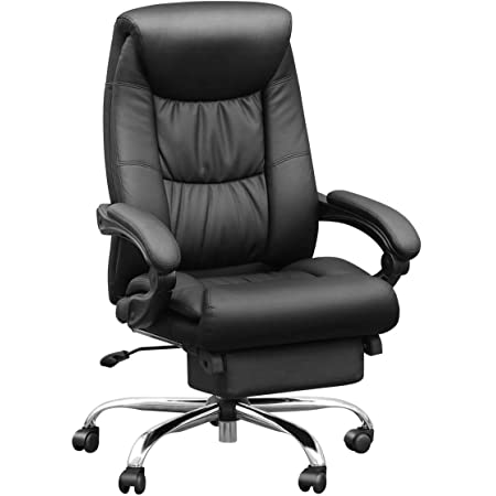 Photo 1 of Hbada Ergonomic Desk Chair Executive Office Chair PU Leather Swivel Desk Chairs,Adjustable Height High-Back Reclining Chair with Padded Armrest and Footrest, Black
