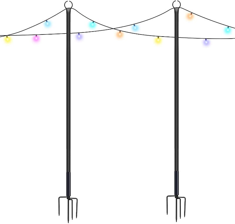 Photo 1 of Brillihood Outside String Light Poles, 9FT Sturdy 4-Prong Fork Pole Stand for Hanging String Lights + Used for Patio, Backyard, Courtyard Garden, Christmas, Café Wedding Light Décor, 2-Pack
