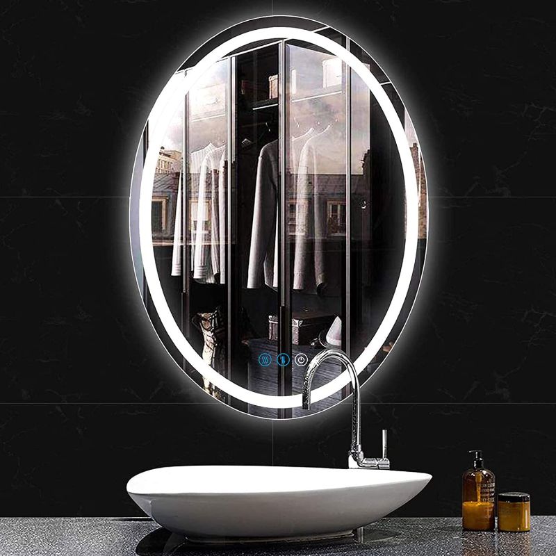 Photo 1 of DIDIDADA Oval LED Bathroom Vanity Mirror for Bathroom 32 x 24 Wall Mounted Lighted Mirrors with 3 Color Lights Dimmable Oval Wall Bathroom LED Mirror Anti Fog Hotel Smart Oval Makeup Light Mirrors
