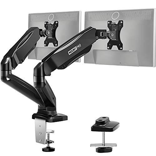 Photo 1 of MOUNT PRO Dual Monitor Desk Mount - Articulating Gas Spring Monitor Arm, Removable VESA Mount Desk Stand with Clamp and Grommet Base - Fits 13 to 32 Inch LCD Computer Monitors, VESA 75x75, 1
