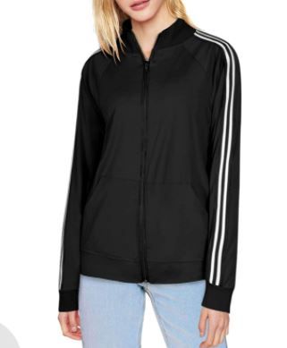 Photo 1 of LASLULU Women's Full Zip Up Stripe Track Jacket Long Sleeve Workout Shirts Loose Fit Sweatshirt Cotton Athletic Jackets Coat---xl
