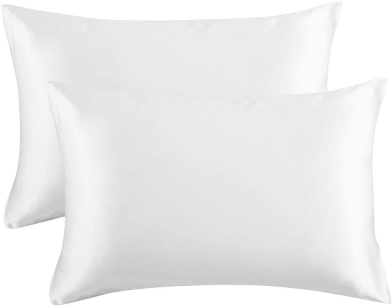 Photo 1 of Bedsure Satin Pillowcases Standard Set of 2 - Pure White Silk Pillow Cases for Hair and Skin 20x26 inches, Satin Pillow Covers 2 Pack with Envelope Closure