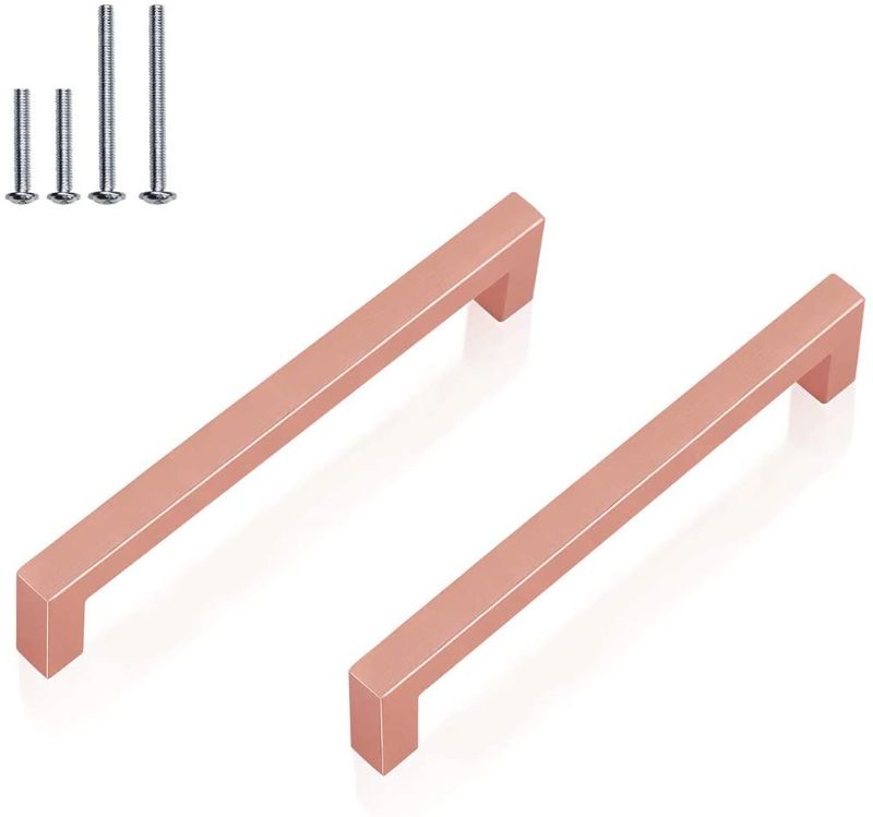 Photo 1 of |5'' Copper Kitchen Drawer Pull Stainless Steel Cabinet Handle Rose Gold,Copper Stainless Steel Dresser Furniture Hardware,Diameter 1/2''
