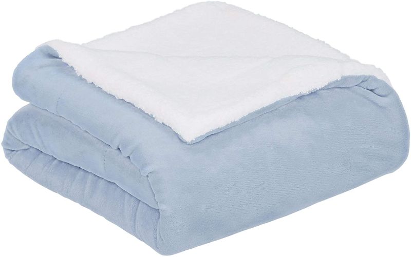 Photo 1 of Amazon Basics UltraSoft Micromink Sherpa Blanket  FullQueen Smoke Blue