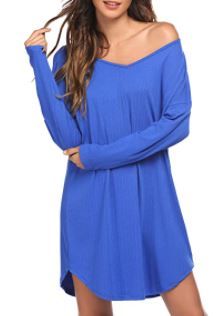 Photo 1 of Ekouaer Womens Long Sleeve Nightgown V-Neck Casual Sleepwear Drop Shoulder Loungewear Soft Boyfriend Sleep Shirts S-XXL
