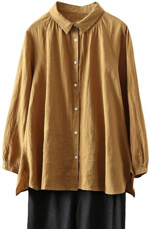 Photo 1 of Minibee Women's Cotton Tunic Tops Button Closure Blouse with Hi-Low Hem
