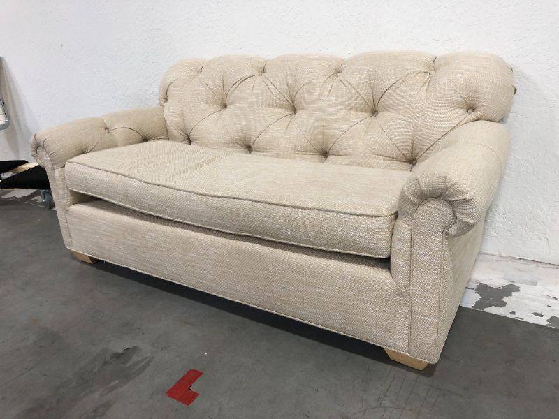 Photo 1 of CANVAS 2 SEAT LOVESEAT CREME COLOR 34L X 71W X 33H INCHES (COUCH ONLY)