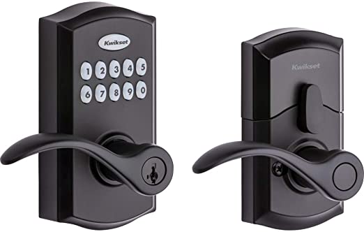 Photo 1 of Kwikset SmartCode 955 Keypad Electronic Lever Door Lock Deadbolt Alternative with Pembroke Door Handle Lever Featuring SmartKey Security in Iron Black