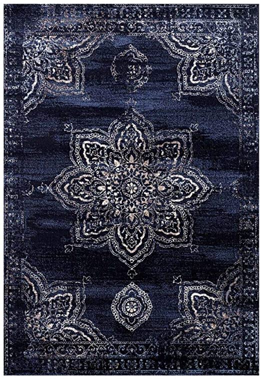 Photo 1 of Healthyhomeflooring Florida Vintage Pattern Turkish Durable Beautiful Indoor Rectangular Area Rug Carpet in Navy Blue 160X220CM