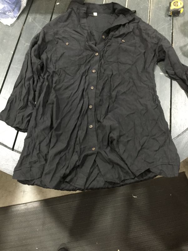 Photo 1 of BLACK BUTTON UP, WITH 3/4 SLEEVES, SIZE LARGE, UNKNOWN BRAND
