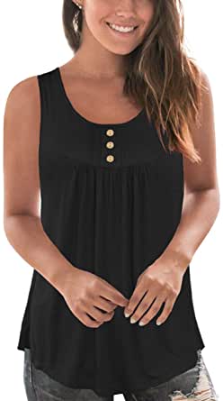 Photo 1 of Beecarchil Women's Plus Size Printed Pleated Sleeveless Tank Tops Summer Casual Tunic XL