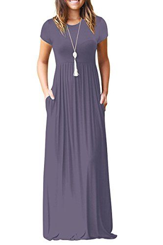 Photo 1 of Euovmy Women's Casual Loose Short Sleeve Maxi T-Shirt Dresses with Pockets Purple Gray Small