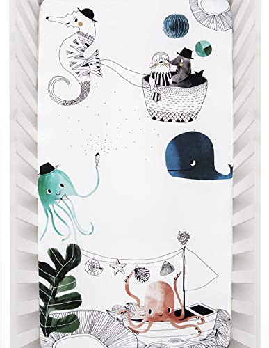 Photo 1 of Rookie Humans 100% Cotton Sateen Fitted Crib Sheet: Underwater Love. Complements Modern Nursery, Use as a Photo Background for Your Baby Pictures. Standard Crib Size (52 x 28 inches) (Cotton Sateen)