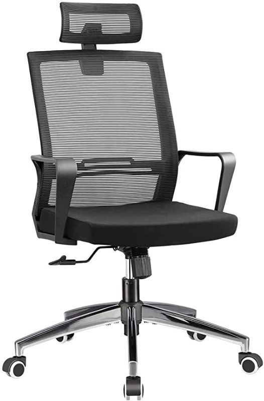 Photo 1 of Office Chair High Back Desk Chair for Computer, Black Mesh Back Adjustable Height Tilt Angle Swivel Ergonomic Chair with Lumbar Support Headrest Metal Base