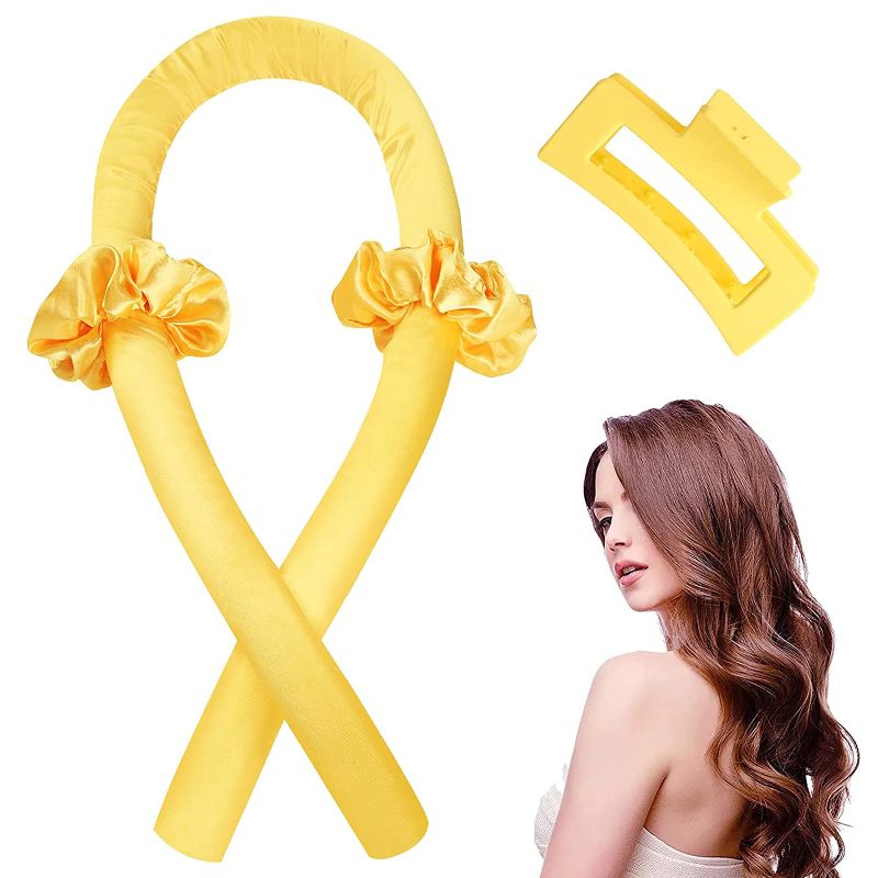 Photo 1 of Heatless Hair Rollers Curls Headband Curler Ribbon for Long Hair Soft Foam Hair Curling Ribbon Wrap Kit for Women Girls(Yellow)
