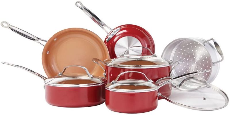 Photo 1 of BulbHead Red Copper 10 PC Copper-Infused Ceramic Non-Stick Cookware Set