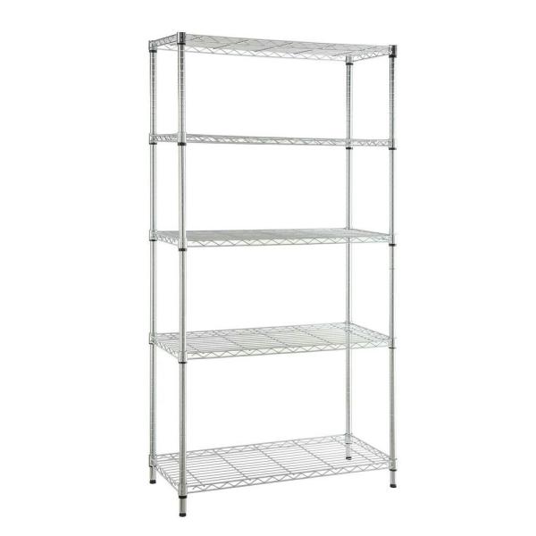 Photo 1 of Chrome 5-Tier 5-Tier Metal Wire Shelving Unit (36 in. W x 72 in. H x 16 in. D)