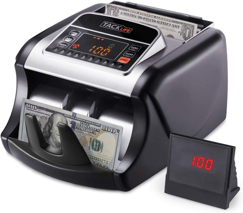 Photo 1 of TACKLIFE Money Counter with UV/MG/IR Detection, Counterfeit Bill Detection, Batch Mode, 1,000 Notes Per Minute, LED Display - Doesn't Count Value of Bills MMC01(Silver)