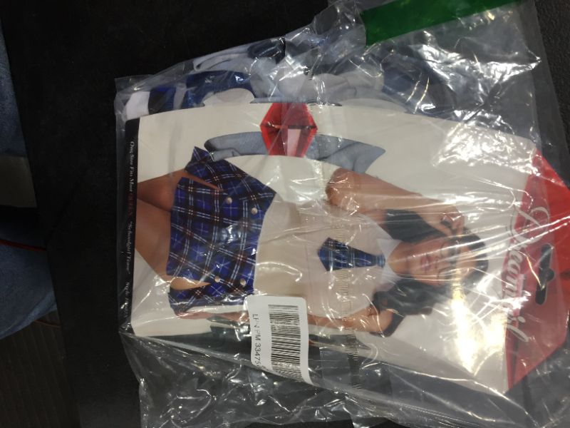 Photo 3 of STRETCH MESH SCHOOLGIRL CHEMISE W-ATCHED TIE, BCK VELCRO CLSURE & ATACHED SKRT BLUE PLAID QN