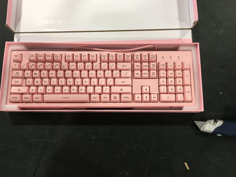 Photo 2 of Pink Keyboard with Led Backlit 104-key Quiet Gaming Keyboard Mechanical Feeling Waterproof Wired USB for Pc Mac Laptop