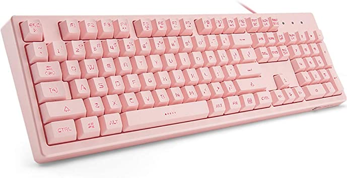 Photo 1 of Pink Keyboard with Led Backlit 104-key Quiet Gaming Keyboard Mechanical Feeling Waterproof Wired USB for Pc Mac Laptop