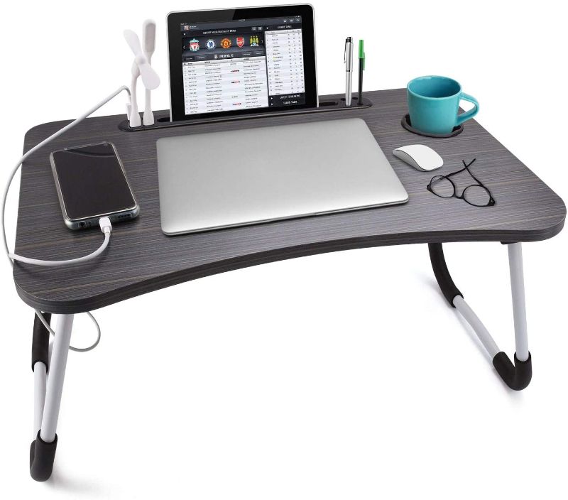 Photo 1 of Laptop Stand for Bed, Foldable Laptop Bed Tray Table with Storage Drawer and Cup Slot,Lap Table for Eating,Working