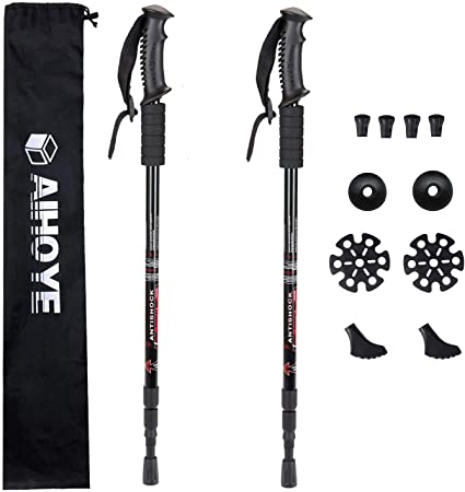 Photo 1 of Aihoye Hiking Trekking Poles, 2 Pack Collapsible,Lightweight, Anti Shock, Hiking or Walking Sticks,Adjustable Hiking Pole for Men and Women, with 10 Replacement Tips