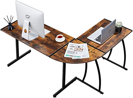 Photo 1 of GreenForest L Shaped Gaming Computer Desk 58.1'',L-Shape Corner Gaming Table,Writing Studying PC Laptop Workstation 3-Piece for Home Office Bedroom Living Room,Rustic Brown
