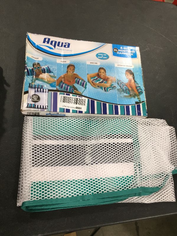 Photo 1 of Aqua Leisure Monterey XL Hammock 4 in 1 Multi Purpose (Saddle, Lounge Chair, Hammock, Drifter) Inflatable Pool Float, Teal with Navy Stripes