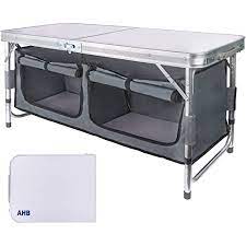 Photo 1 of AHB Outdoor Folding Camp Table with Storage Organizer Aluminum Lightweight Adjustable Picnic Table Portable Foldable Table for Camping Picnic Outdoor