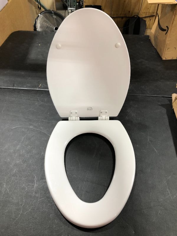 Photo 2 of BEMIS 1500EC 390 Toilet Seat with Easy Clean  Change Hinges ELONGATED Durable Enameled Wood Cotton White