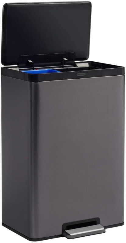 Photo 1 of Rubbermaid Elite Stainless Steel Metal Dual Stream StepOn Trash Can for Home and Kitchen Waste and Recycling 159 Gallon Charcoal