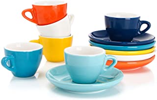 Photo 1 of 6 Pack Sweese 401002 Porcelain Espresso Cups with Saucers  2 Ounce  Set of 6 Multicolor Hot Assorted Colors