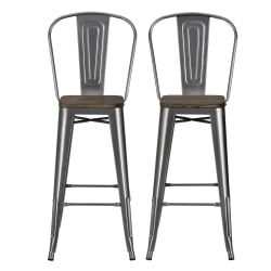 Photo 1 of DHP Luxor 30 Wood Seat Set of 2 Bar Stool Antique Gun Metal