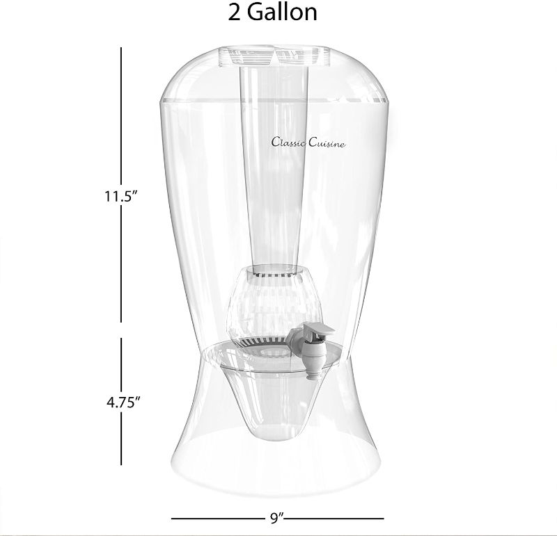 Photo 1 of 2 Gallon Drink DispenserBPAFree Shatter Proof with Detachable Stand Lid Cooling Cylinder for Ice and Infusion Bowl for Fruit by Classic Cuisine