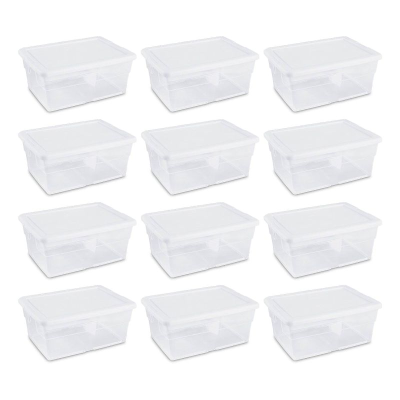 Photo 1 of Sterilite 16 Quart Basic Clear Storage Box with White Lid